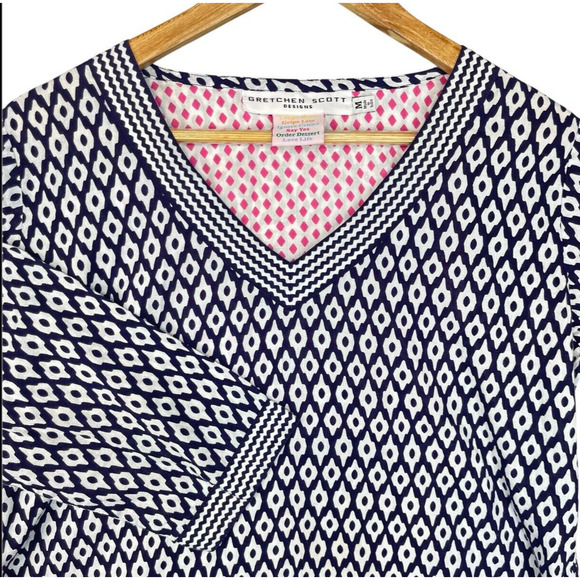 Gretchen Scott Designs Top Women Med Geo Print Split Neck Tunic Boho Art Deco - Picture 13 of 13
